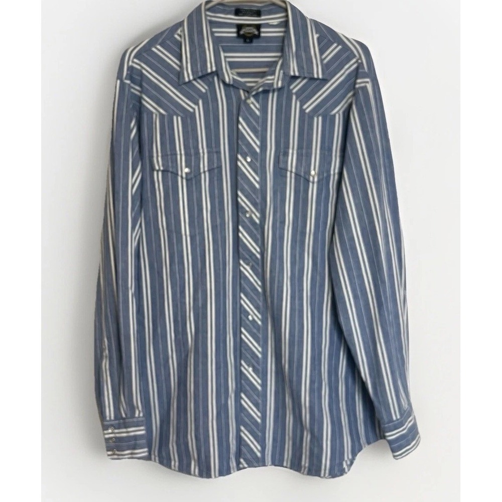 Vintage Men's Lee's Blue White Striped Snap Western Shirt Size  Large
